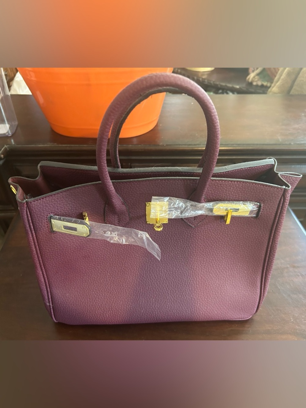 NWOT Plum Leather Tote Bag with Gold Hardware